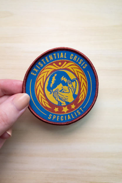 Existential Crisis Specialist Merit Badge – Embroidered Woven Iron-On Patch (3 in)