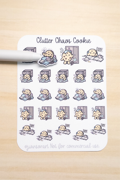 Clutter Chaos Cookie Sticker Sheet – Cute Messy Room Planner Stickers for Hobonichi, Bullet Journal, Scrapbooking
