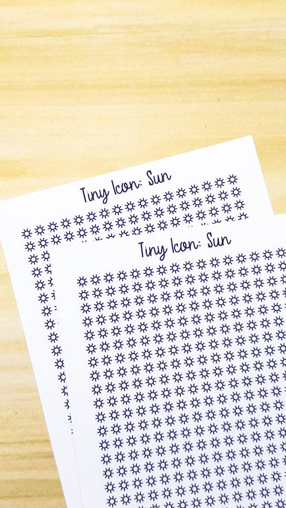 Tiny Icon: Sun Doodle Functional Sticker Sheet 5 mm Square Day Morning Sunrise Sunny Bujo Line Art Style