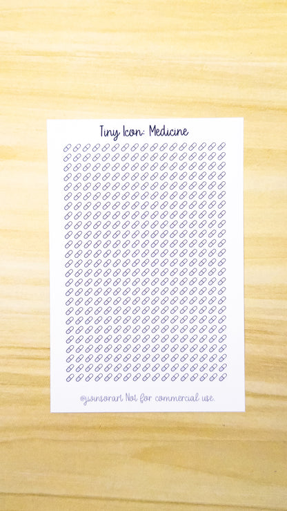 Tiny Icon: Medicine Pill Doodle Functional Sticker Sheet 5 mm Square Email Bujo Cute Line Art Style