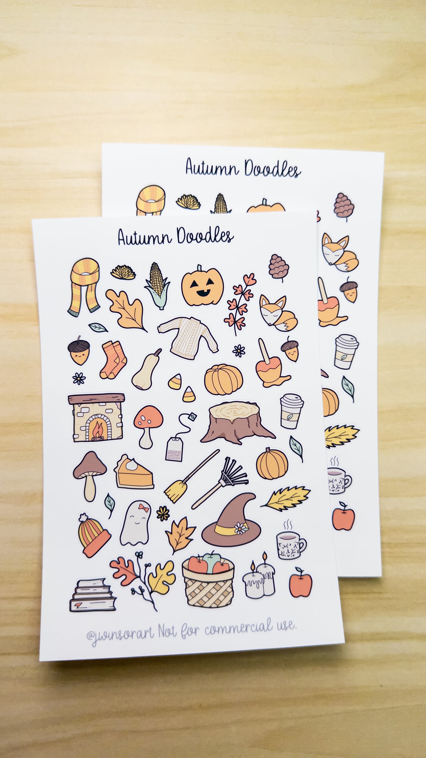 Autumn Doodles Deco Planner Sticker Sheet Fall Pumpkin Leaves Corn Apples Mushroom Bujo Cute Kawaii