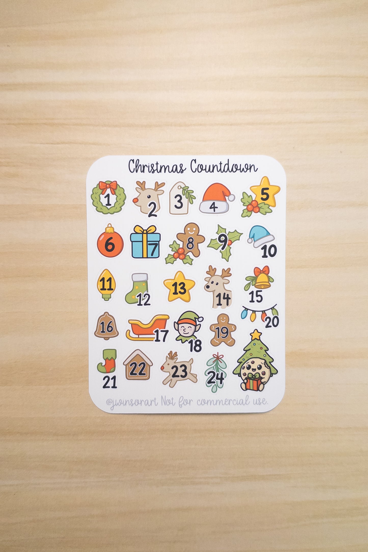 Christmas Countdown Sticker Sheet | 1–24 Advent Calendar Stickers | Kawaii Holiday Planner Stickers | Cute December Date Covers | Cookie Character Christmas Stickers