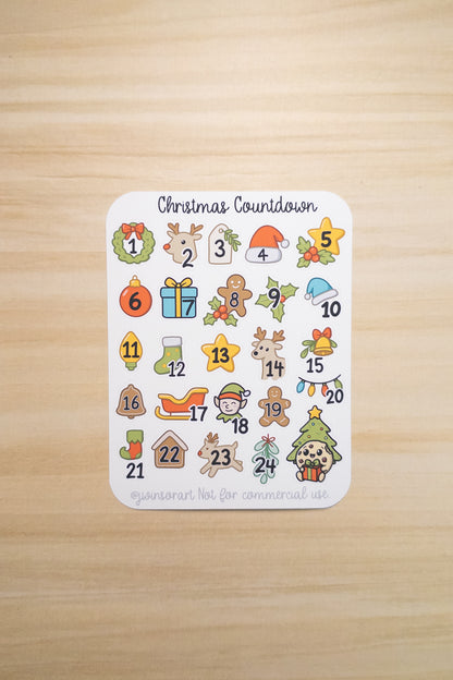 Christmas Countdown Sticker Sheet | 1–24 Advent Calendar Stickers | Kawaii Holiday Planner Stickers | Cute December Date Covers | Cookie Character Christmas Stickers