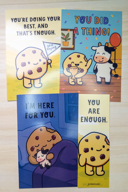 Comfort Cookie Postcard Set – Uplifting & Encouraging Illustrated Cards - Bundle of 3 + Bookmark