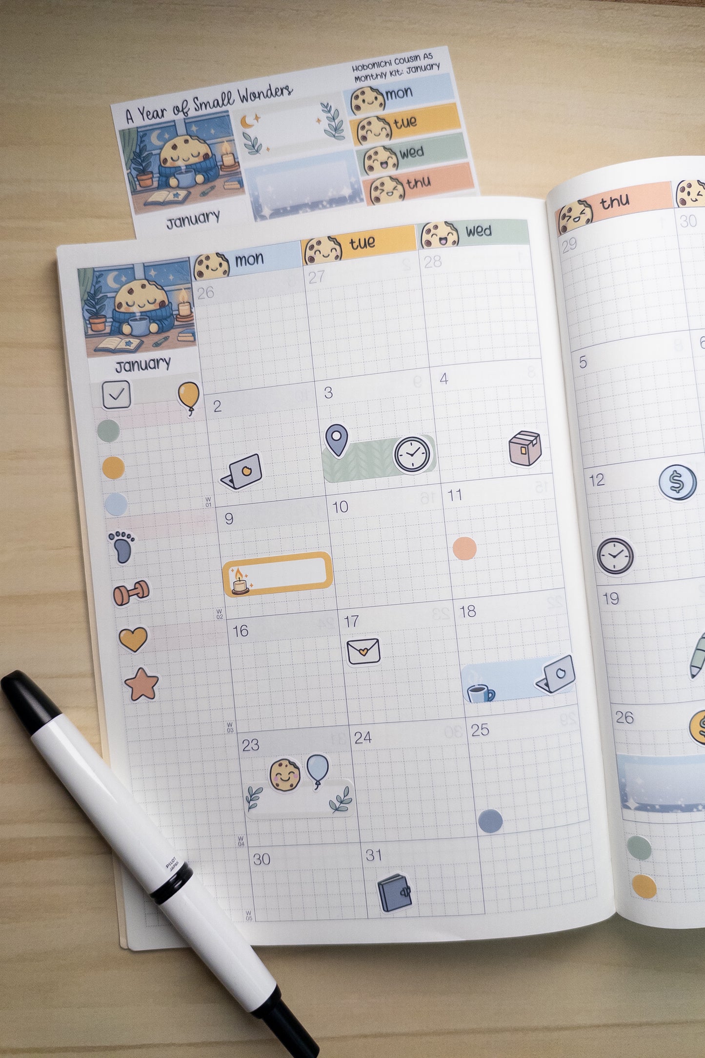 Hobonichi Cousin A5 Monthly Kit – January Cozy Cookie Theme | Planner Stickers | A Year of Small Wonders Collection