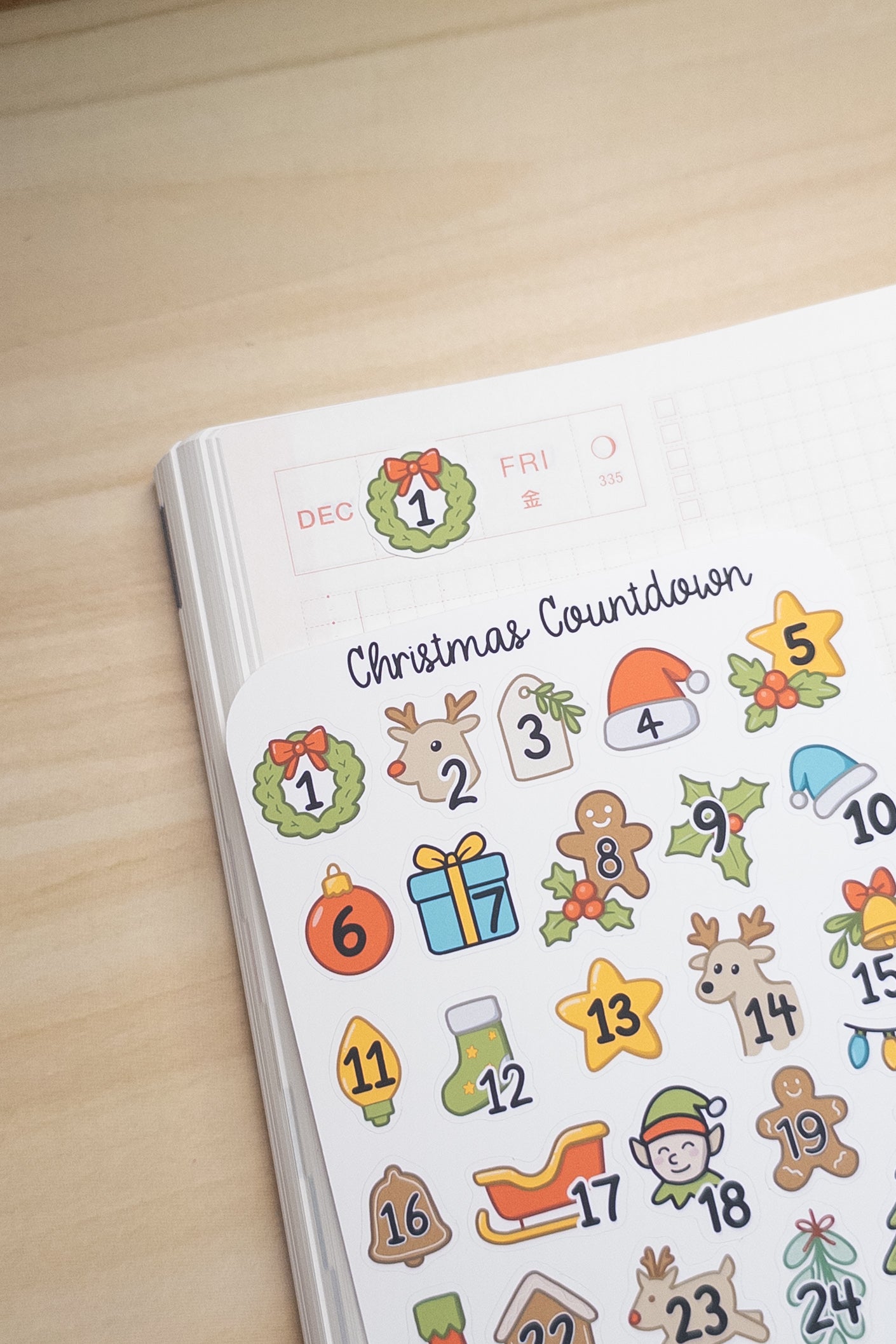 Christmas Countdown Sticker Sheet | 1–24 Advent Calendar Stickers | Kawaii Holiday Planner Stickers | Cute December Date Covers | Cookie Character Christmas Stickers