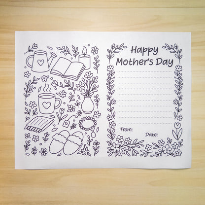 Printable Mother’s Day Card – DIY Coloring Card with Journaling Pages | Instant Download
