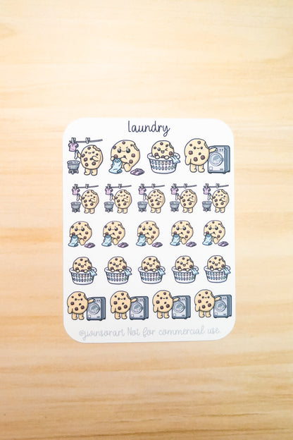 Laundry Day Deco Planner Sticker Sheet Cute Kawaii Art Cookie Folding Drying Clothing Laundry Basket Line Dry Chores