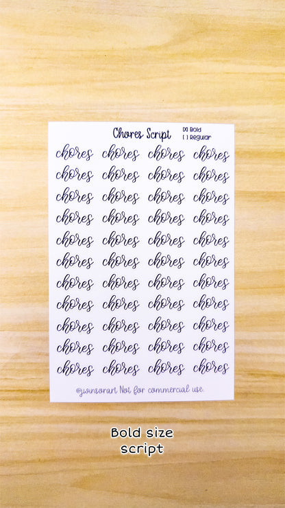 Chores Script Planner Sticker Sheet 44 Stickers Bujo Bullet Journal