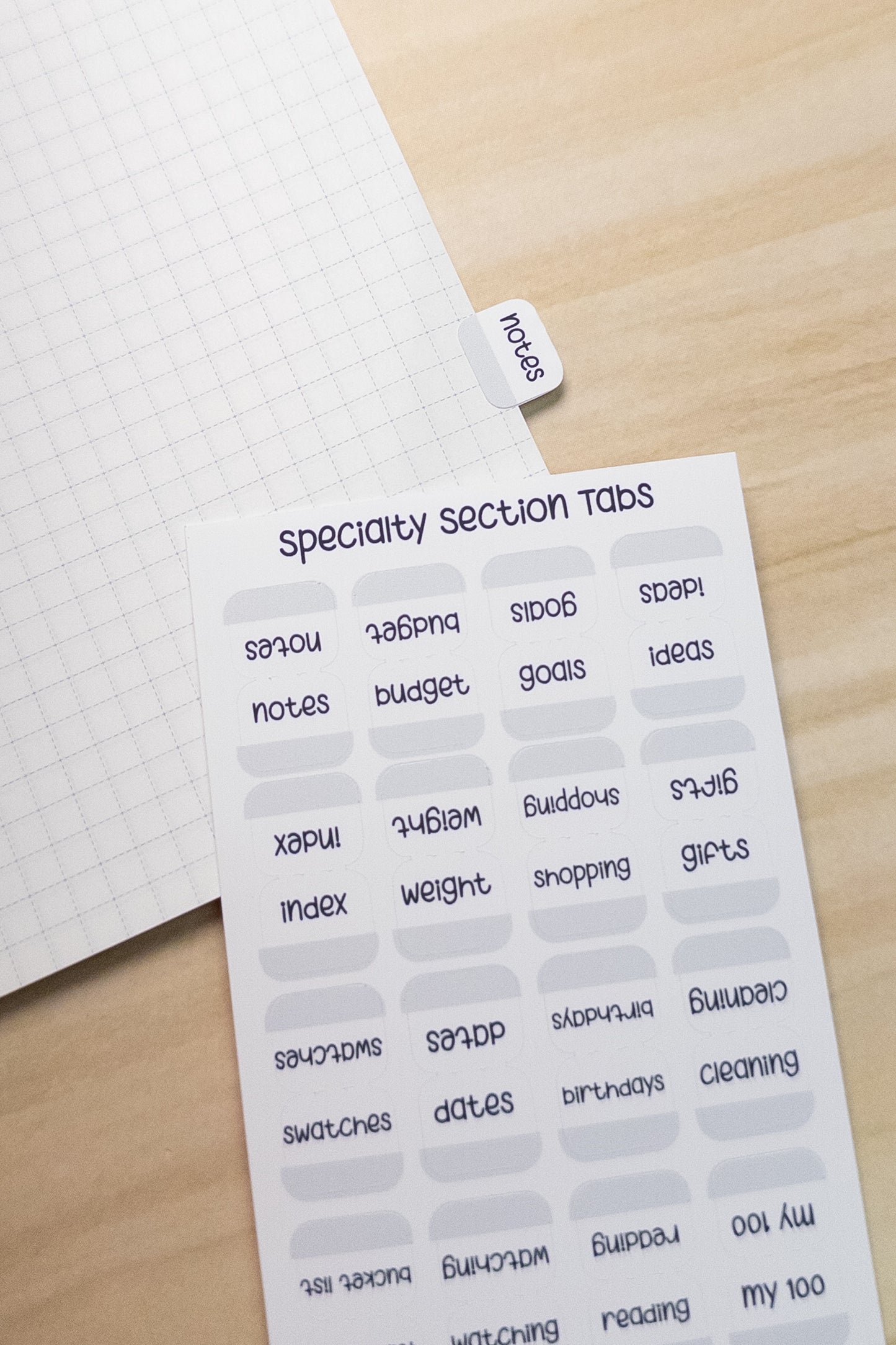 Specialty Section Tabs – Minimal Planner Labels for Hobonichi, Journals, and Notebooks (20 Unique Tabs)
