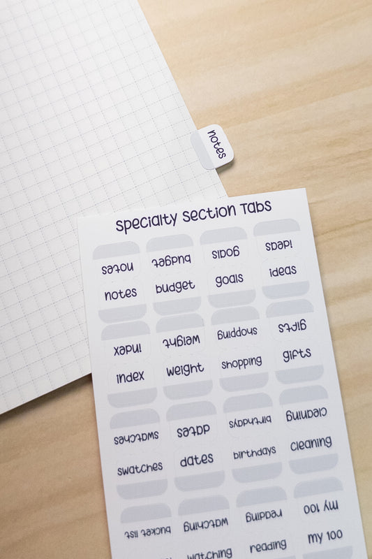 Specialty Section Tabs – Minimal Planner Labels for Hobonichi, Journals, and Notebooks (20 Unique Tabs)