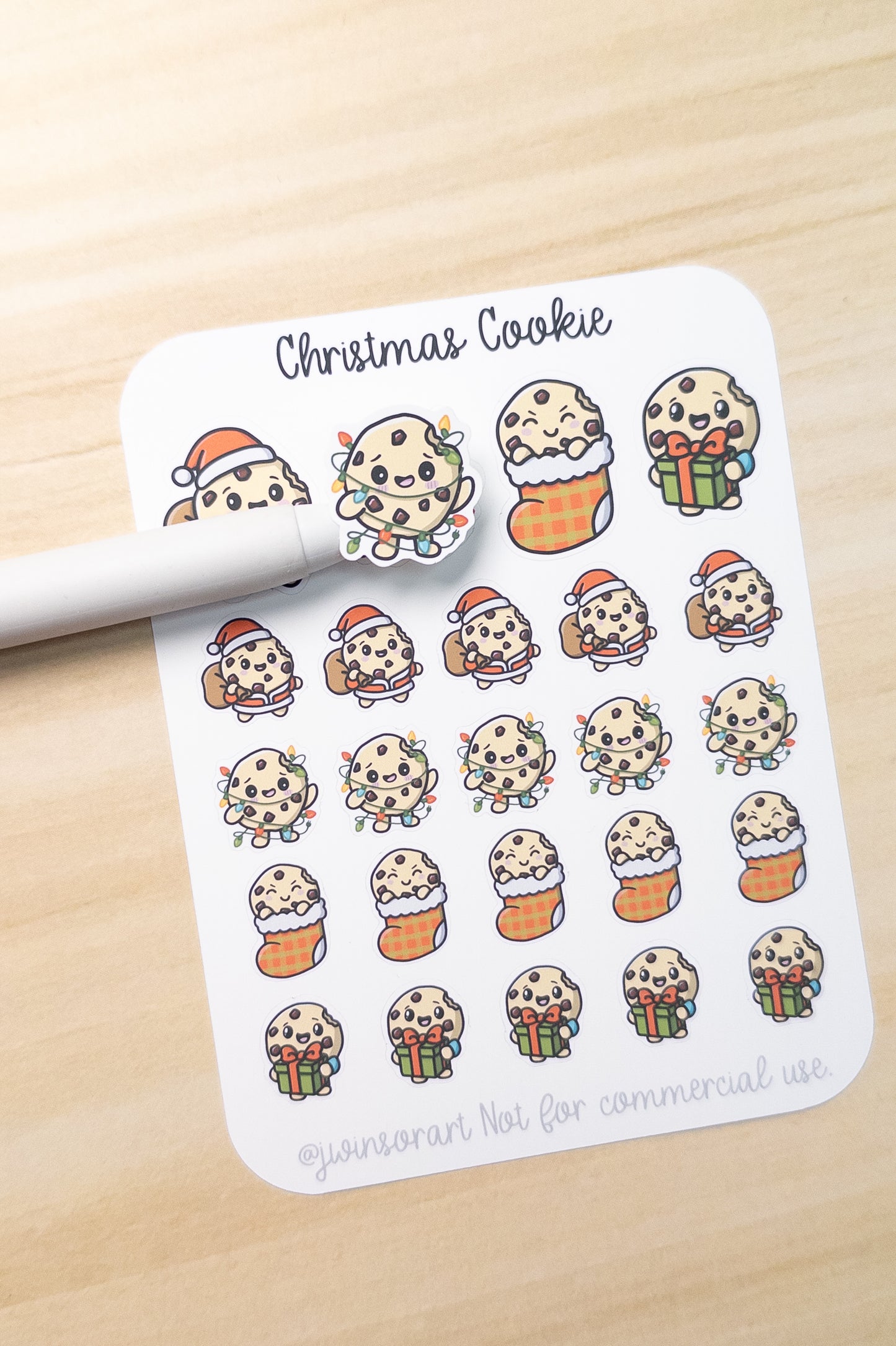 Christmas Cookie Stickers – Cute Holiday Planner Stickers, Kawaii Cookie Character, Santa, Gift, Stocking, Lights – Hobonichi, Journal, Scrapbook
