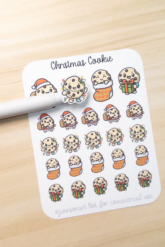 Christmas Cookie Stickers – Cute Holiday Planner Stickers, Kawaii Cookie Character, Santa, Gift, Stocking, Lights – Hobonichi, Journal, Scrapbook