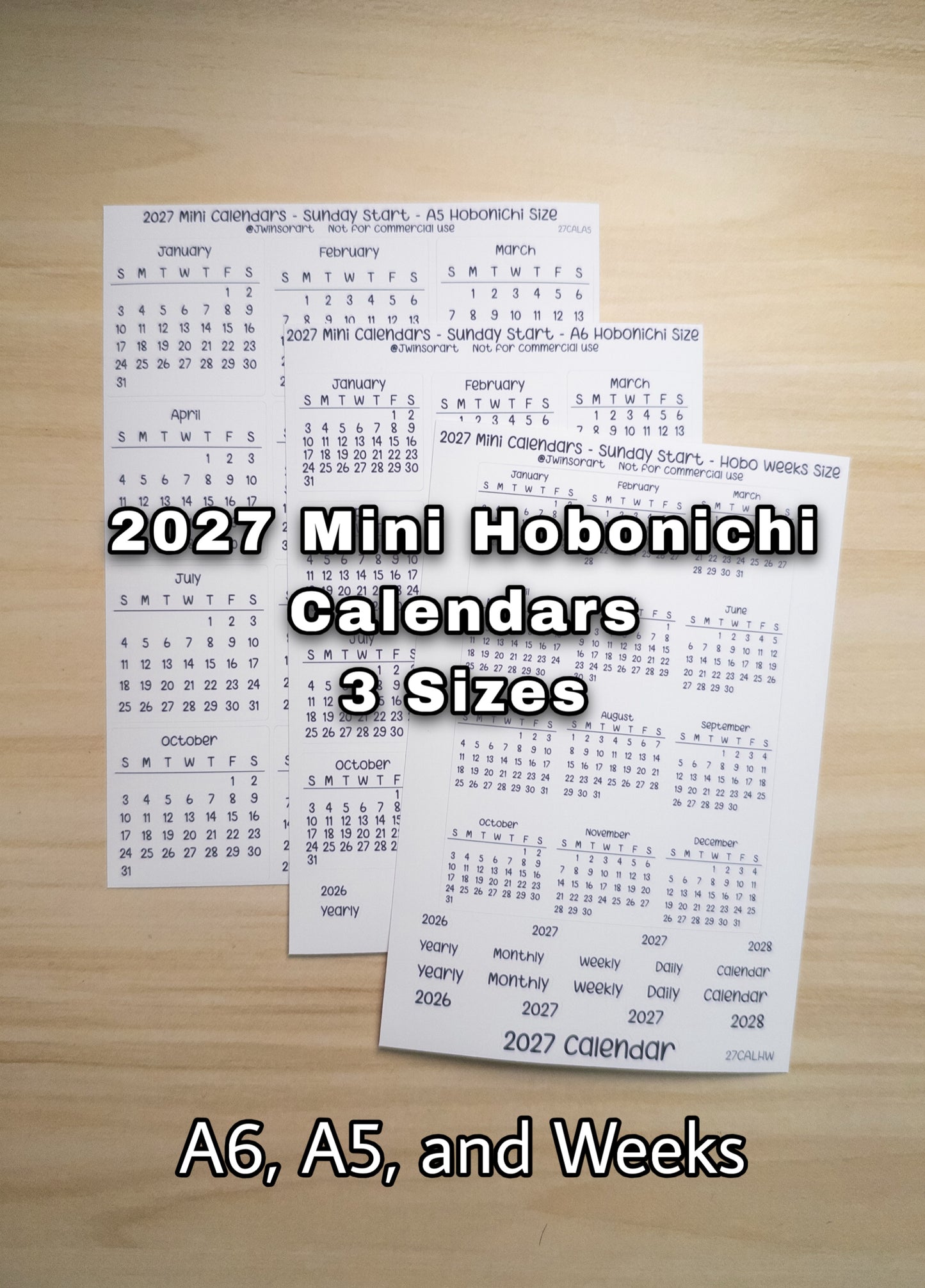 2027 Mini Calendars Hobonichi A5 A6 Weeks Sizes Sunday Start Planner Sticker Sheet Bujo Jan Feb Mar Apr May Jun Jul Aug Sept Oct Nov Dec