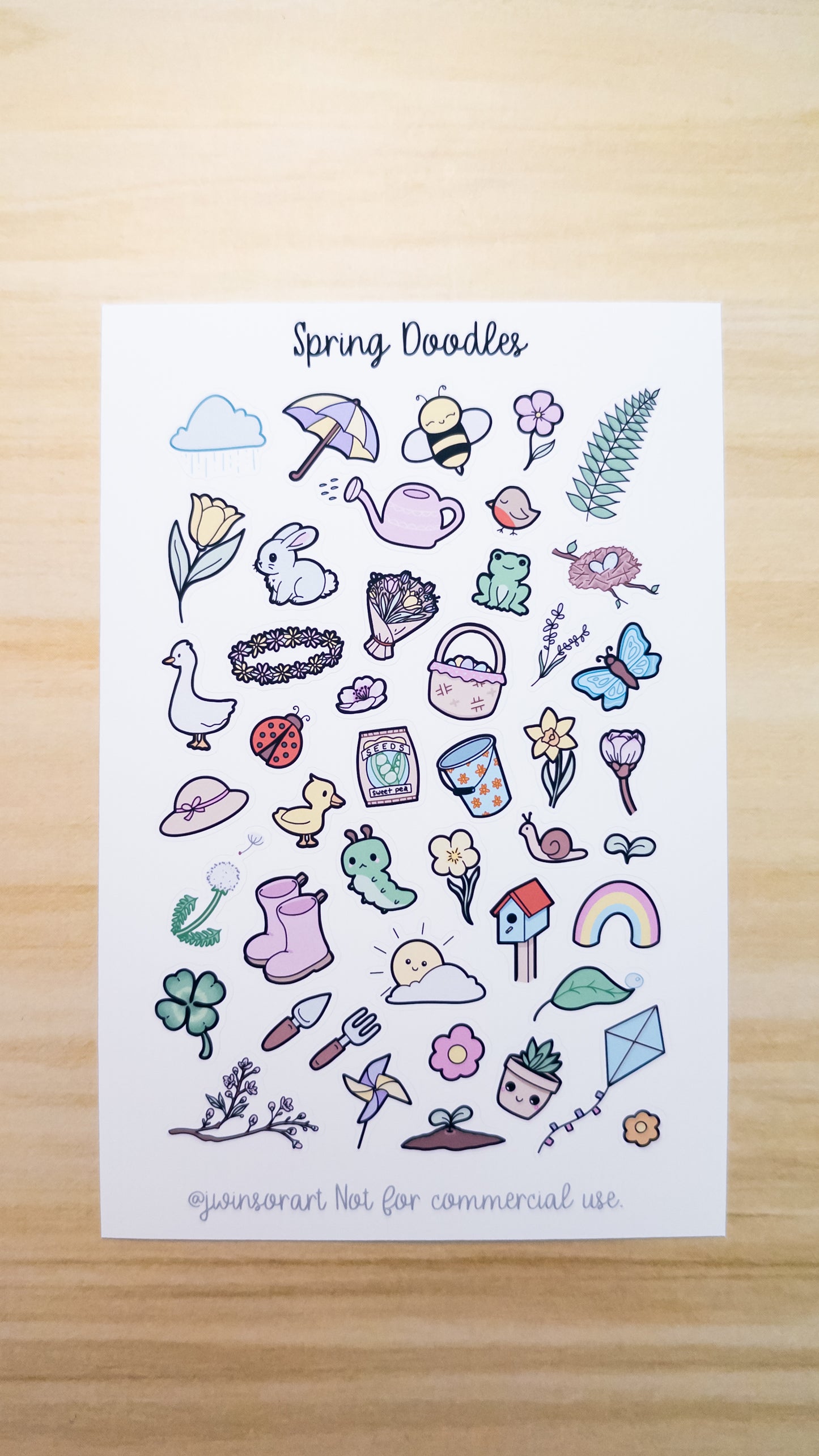 Spring Doodles Deco Planner Sticker Sheet Flower Duck Rainbow Frog Bird Bunny Basket Clover Birdhouse Kite Cherry Blossom Bumble Bee Bujo Cute Kawaii