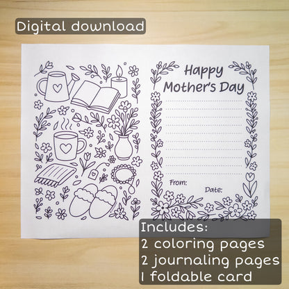 Printable Mother’s Day Card – DIY Coloring Card with Journaling Pages | Instant Download