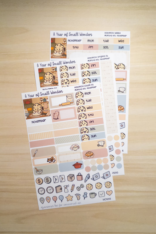 November Hobonichi Monthly Kit – A Year of Small Wonders – Fresh-Baked Bread Cozy Planner Stickers – Cousin A5, A6, Weeks