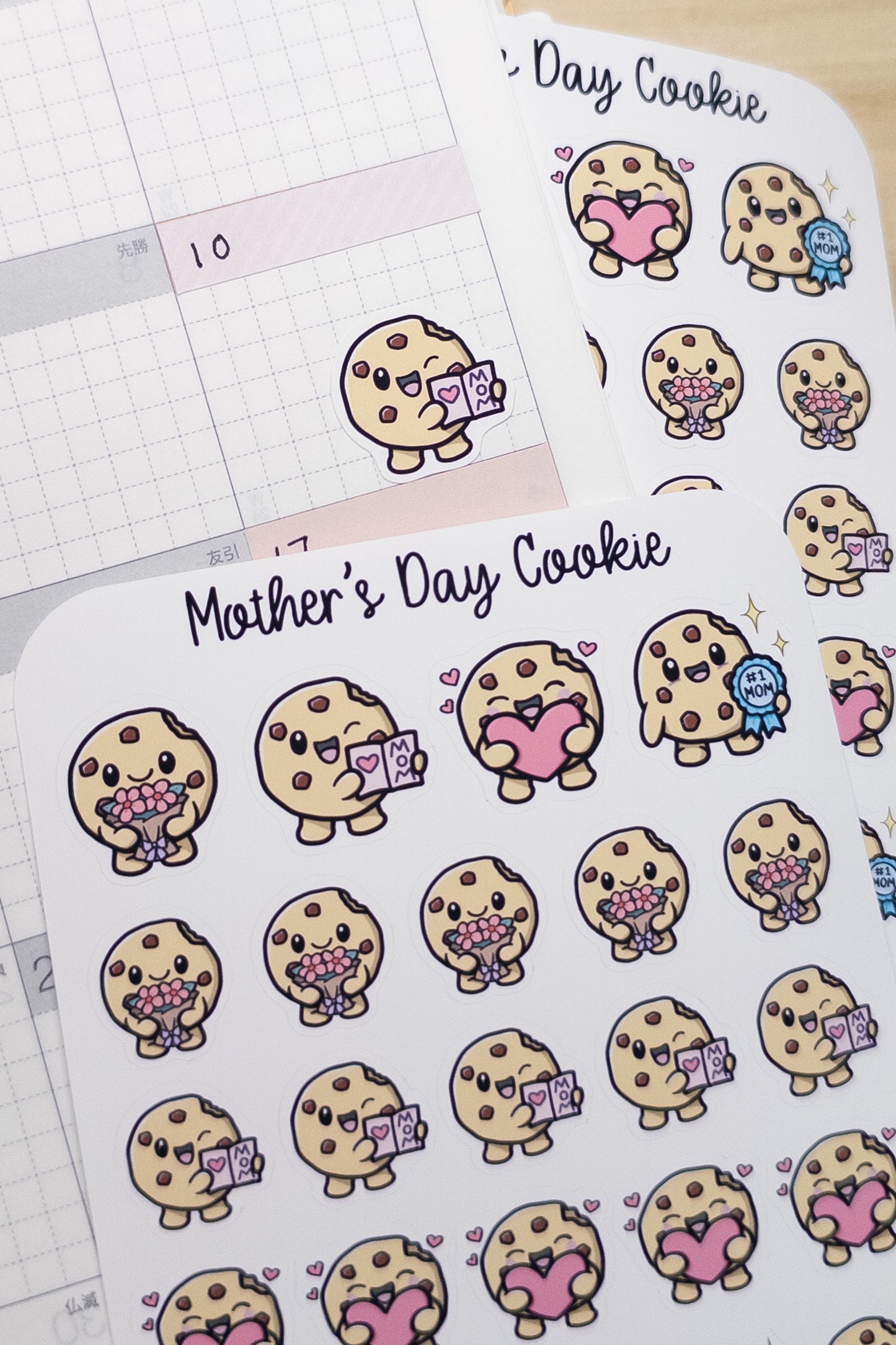 Mother’s Day Cookie Planner Stickers | Mom Love, Bouquet, Heart, Card, #1 Mom - Hobonichi, Bullet Journal