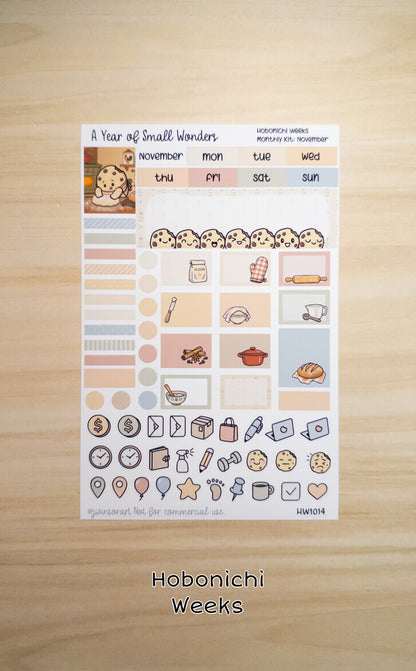 November Hobonichi Monthly Kit – A Year of Small Wonders – Fresh-Baked Bread Cozy Planner Stickers – Cousin A5, A6, Weeks