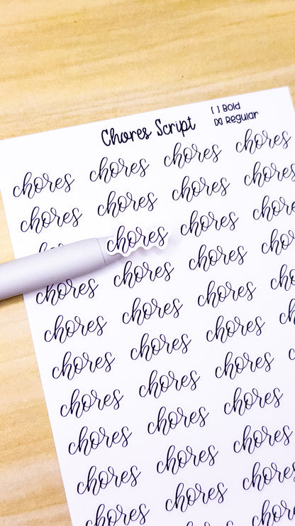 Chores Script Planner Sticker Sheet 44 Stickers Bujo Bullet Journal