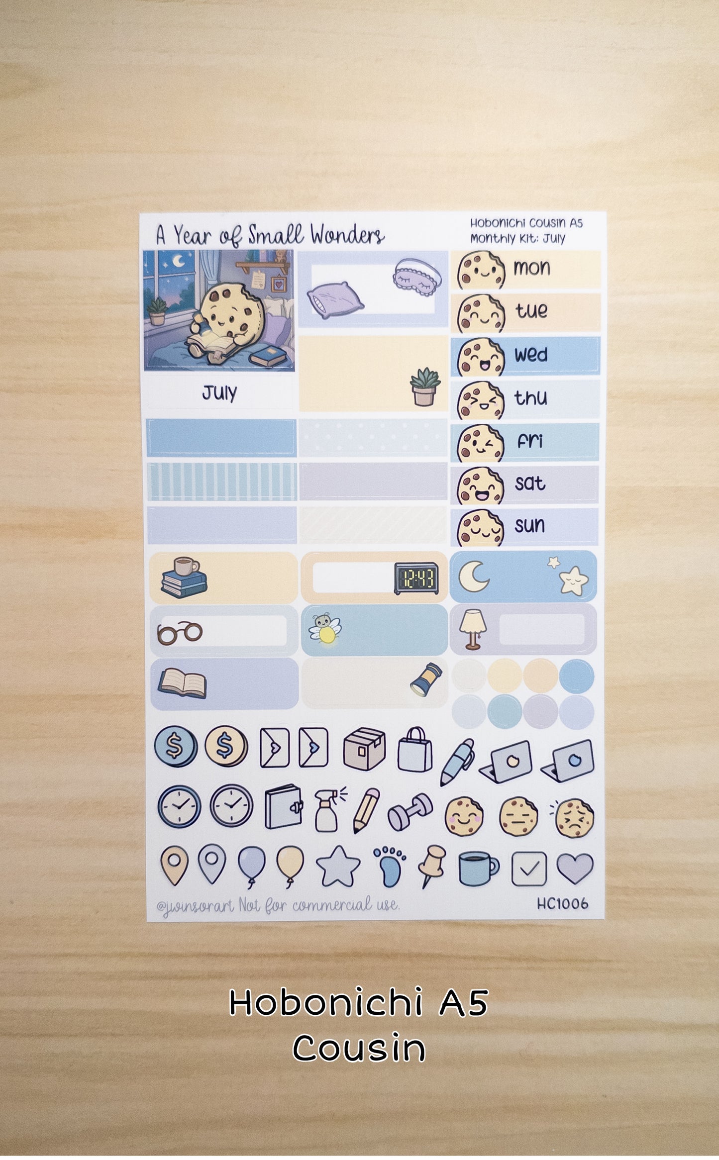 July Hobonichi Monthly Kit – A Year of Small Wonders – Summer Night Reading Planner Stickers – Cousin A5, A6, Weeks