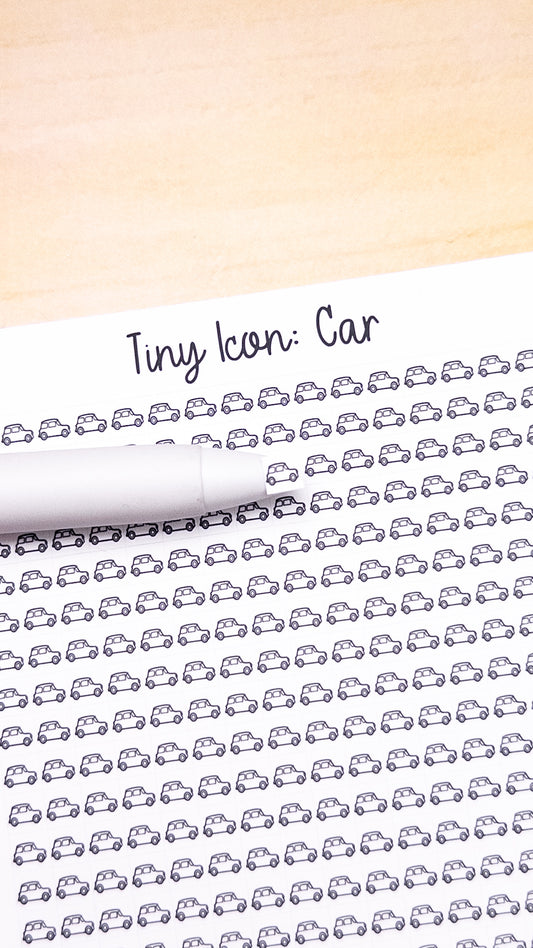 Tiny Icon: Car Doodle Functional Sticker Sheet 5 mm Square Auto Maintenance Drive Road Trip Gas Bujo