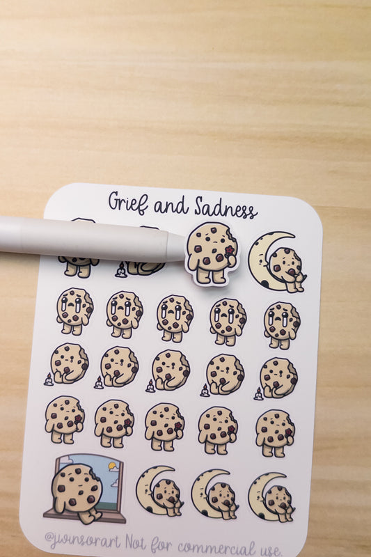 Grief and Sadness Cookie Planner Sticker Sheet Cute Kawaii Art Mourning Loss Death Depression Memorial Remembrance RIP Grieving Crying