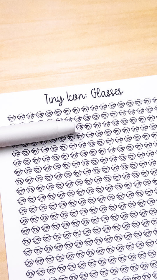 Tiny Icon: Glasses Doodle Functional Sticker Sheet 5 mm Square Work Nerd Cute Face Reading Studying School Geek Eyeglasses Bujo