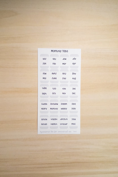 Monthly Tabs – Minimal Planner Labels for Hobonichi, Journals, and Notebooks (Months + Extras)