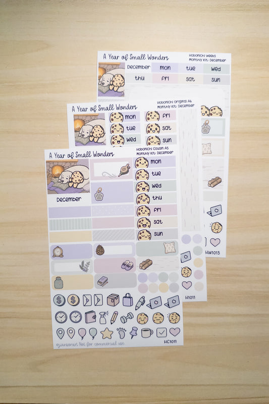 December Hobonichi Monthly Kit – A Year of Small Wonders – By the Fire Cozy Winter Planner Stickers – Cousin A5, A6, Weeks