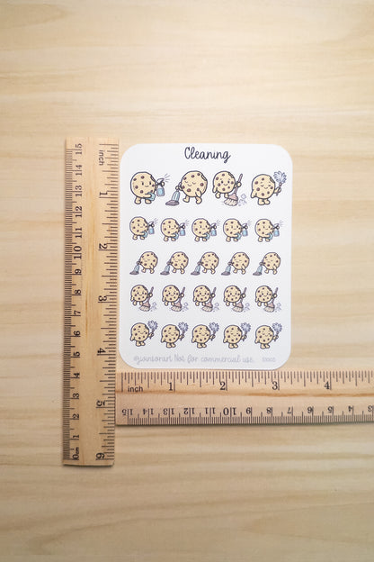 Cleaning Cookie Planner Stickers | Vacuum, Sweep, Dust & Wipe | Cozy Chore Stickers for Hobonichi & Planners