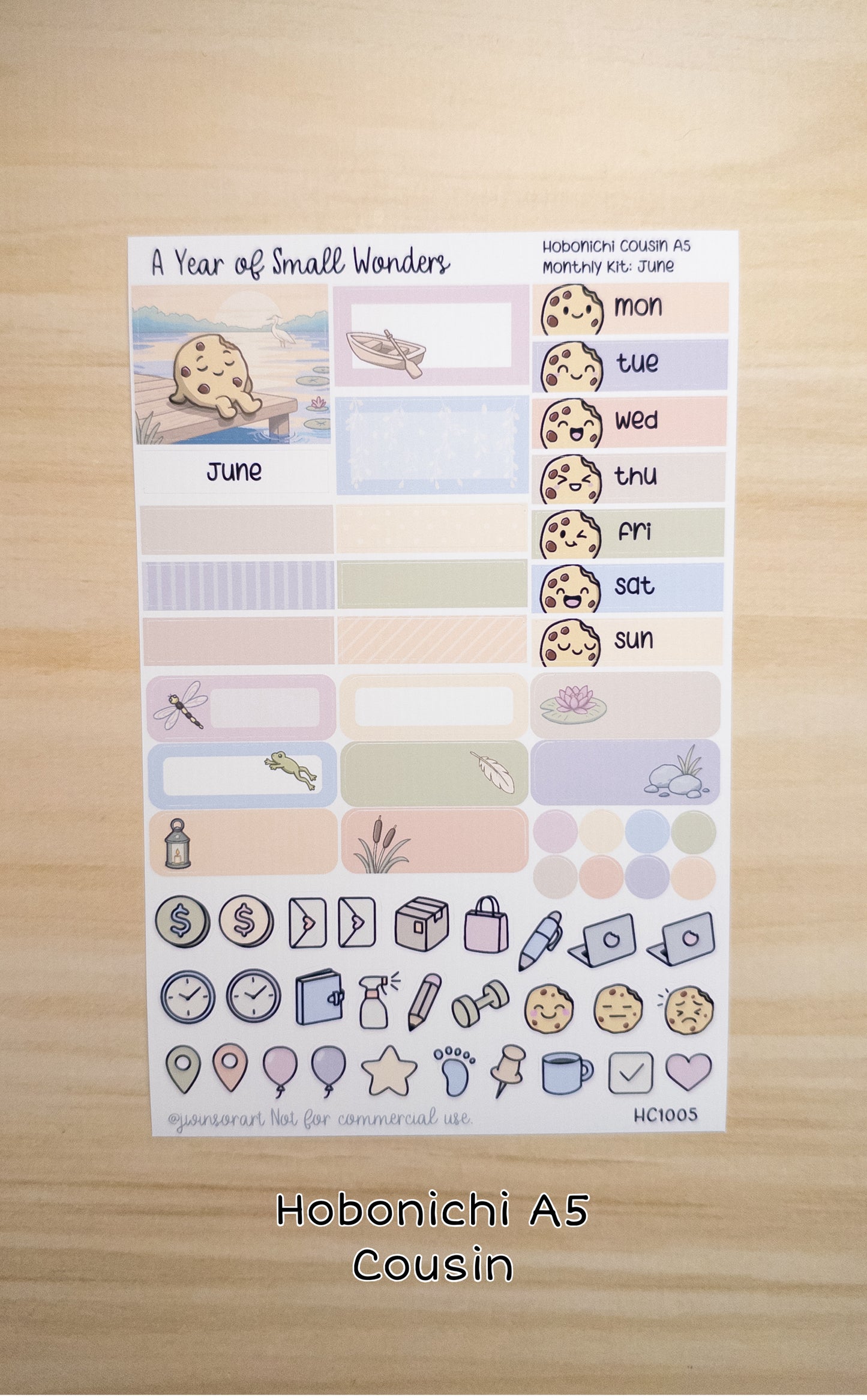 June Hobonichi Monthly Kit – A Year of Small Wonders – Peaceful Lakeside Sunset Planner Stickers – Cousin A5, A6, Weeks