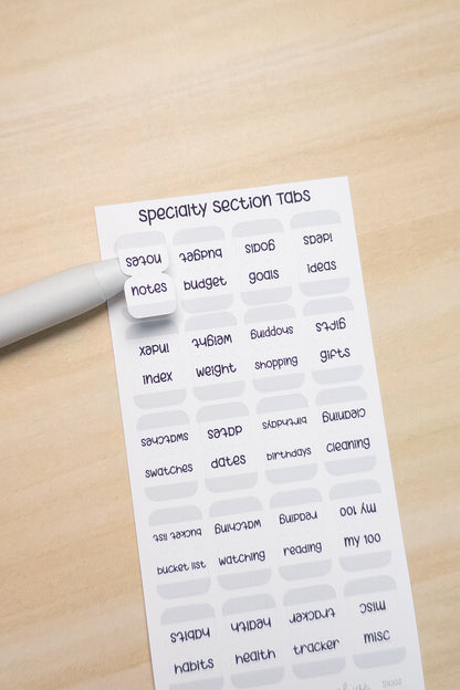 Specialty Section Tabs – Minimal Planner Labels for Hobonichi, Journals, and Notebooks (20 Unique Tabs)
