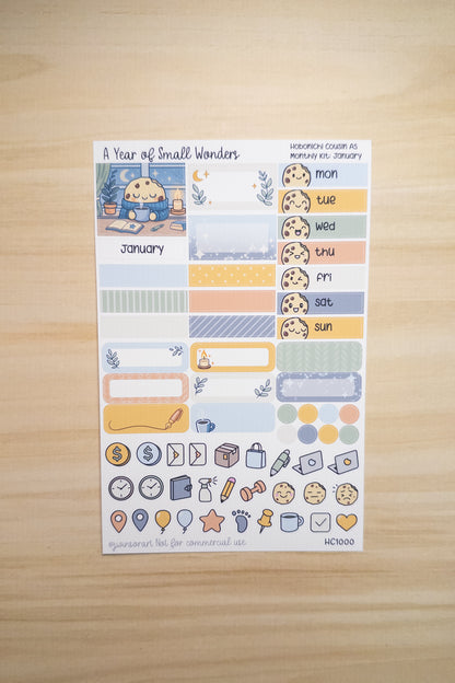 Hobonichi Cousin A5 Monthly Kit – January Cozy Cookie Theme | Planner Stickers | A Year of Small Wonders Collection