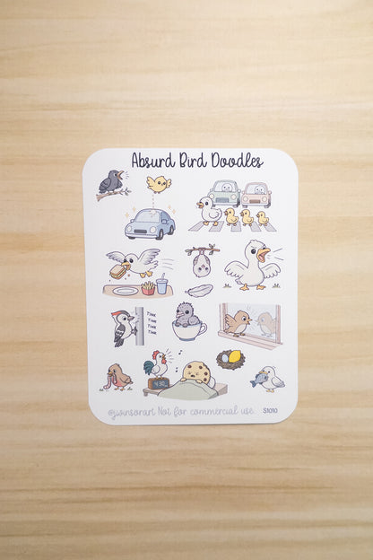 Absurd Birds Sticker Sheet | Funny Bird Doodles for Planners, Journals & Scrapbooking