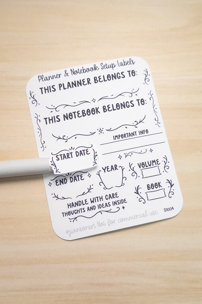 Planner & Notebook Setup Labels – Interior Cover Stickers for Belongs To, Start/End Dates, Year, Volume Tracking, and More
