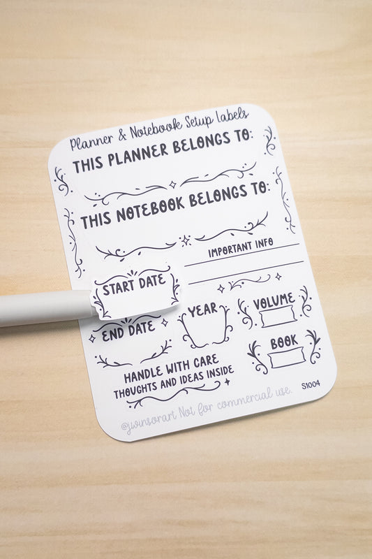 Planner & Notebook Setup Labels – Interior Cover Stickers for Belongs To, Start/End Dates, Year, Volume Tracking, and More