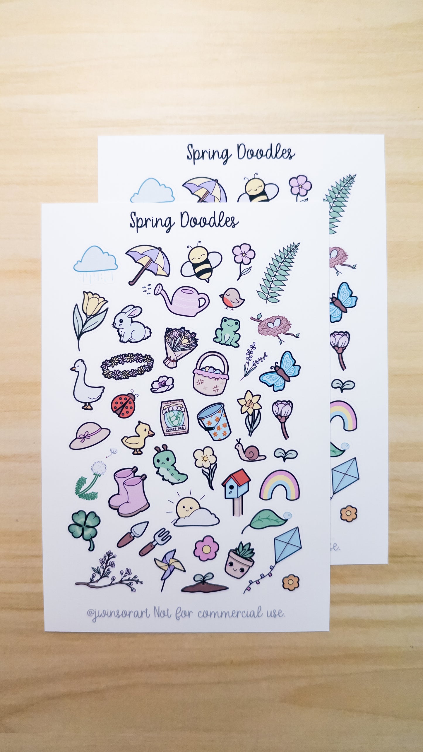 Spring Doodles Deco Planner Sticker Sheet Flower Duck Rainbow Frog Bird Bunny Basket Clover Birdhouse Kite Cherry Blossom Bumble Bee Bujo Cute Kawaii