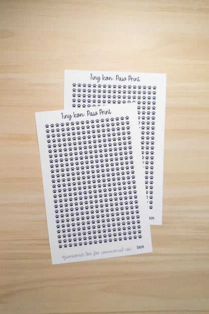 Tiny Icon: Paw Print Pet Dog Cat Animal Tracker Doodle Functional Sticker Sheet 5 mm Square Bujo Line Art Style