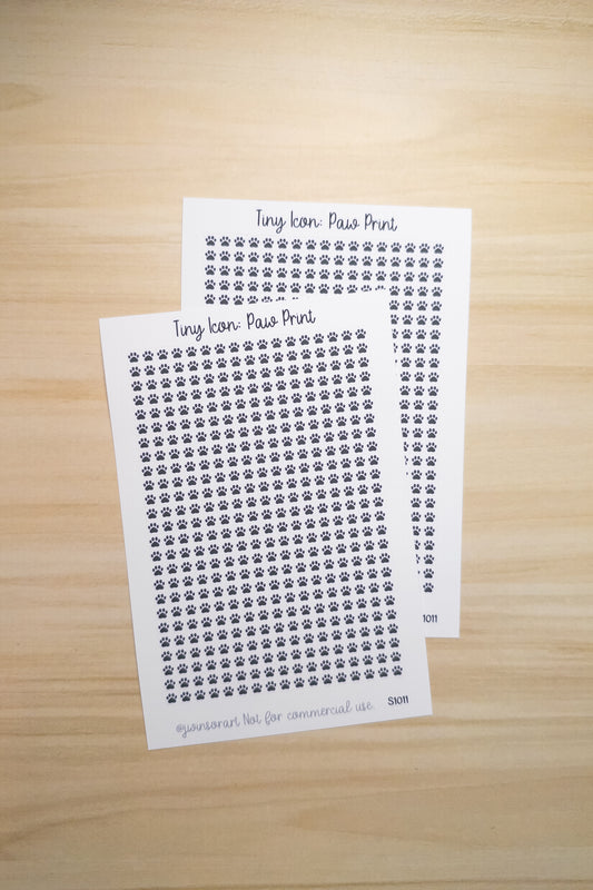 Tiny Icon: Paw Print Pet Dog Cat Animal Tracker Doodle Functional Sticker Sheet 5 mm Square Bujo Line Art Style