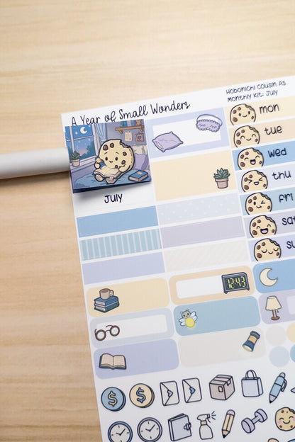 July Hobonichi Monthly Kit – A Year of Small Wonders – Summer Night Reading Planner Stickers – Cousin A5, A6, Weeks