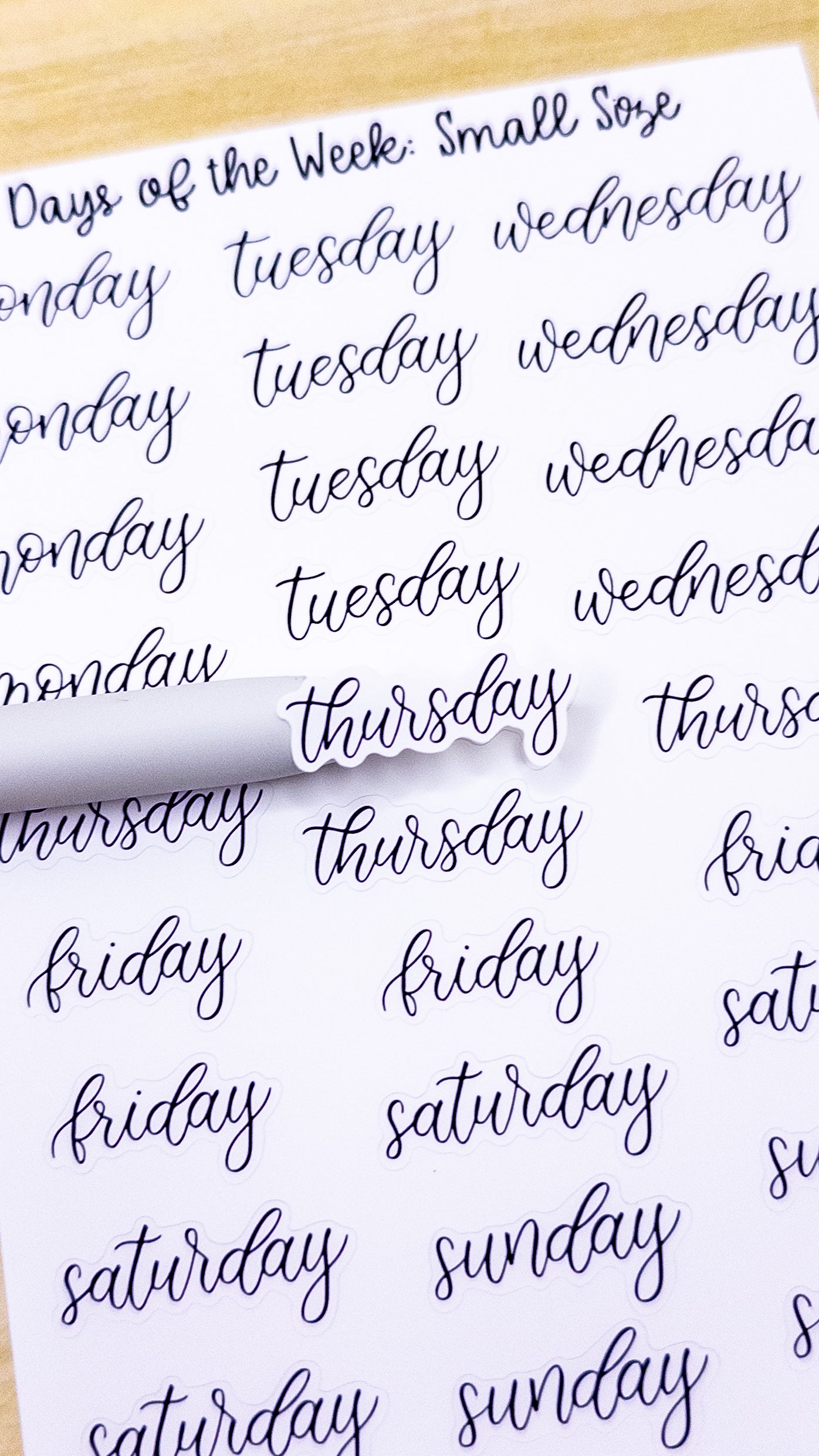 Days of the Week Planner Sticker Sheet Bujo Bullet Journal