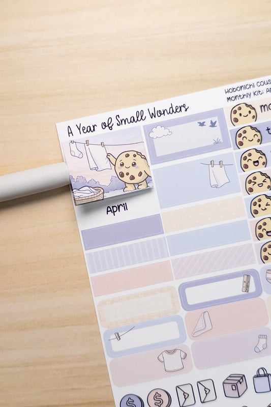 April Hobonichi Monthly Kit – A Year of Small Wonders – Cozy Laundry Sunset Planner Stickers – Cousin A5, A6, Weeks
