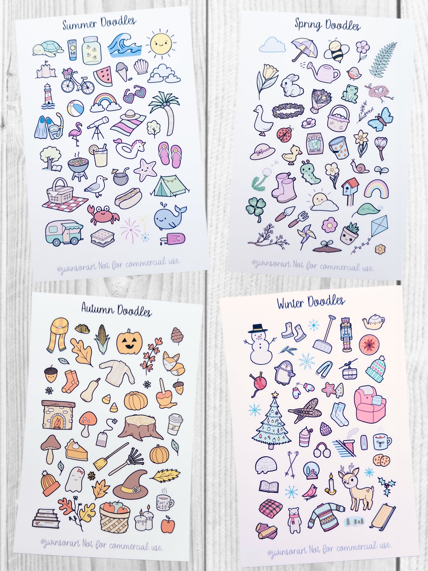 All Four Seasons Doodle Bundle Winter Spring Summer Fall Autumn