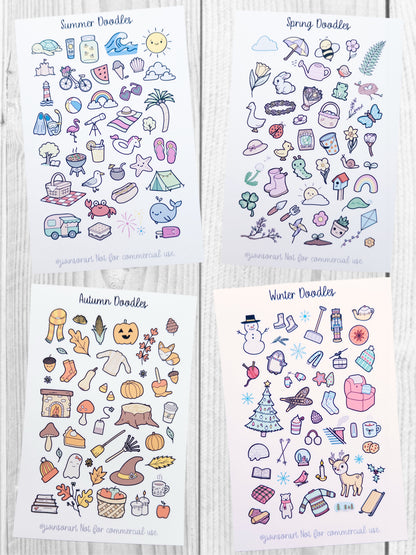 All Four Seasons Doodle Bundle Winter Spring Summer Fall Autumn