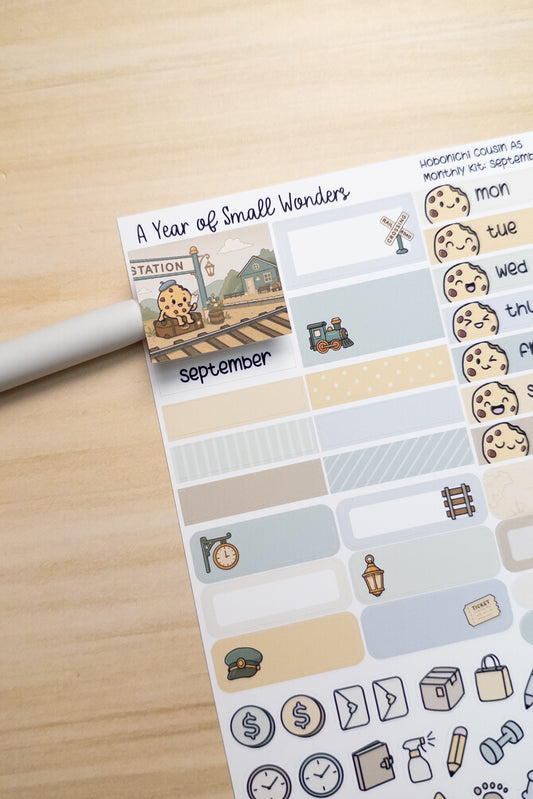 September Hobonichi Monthly Kit – A Year of Small Wonders – Vintage Train Station Travel Planner Stickers – Cousin A5, A6, Weeks