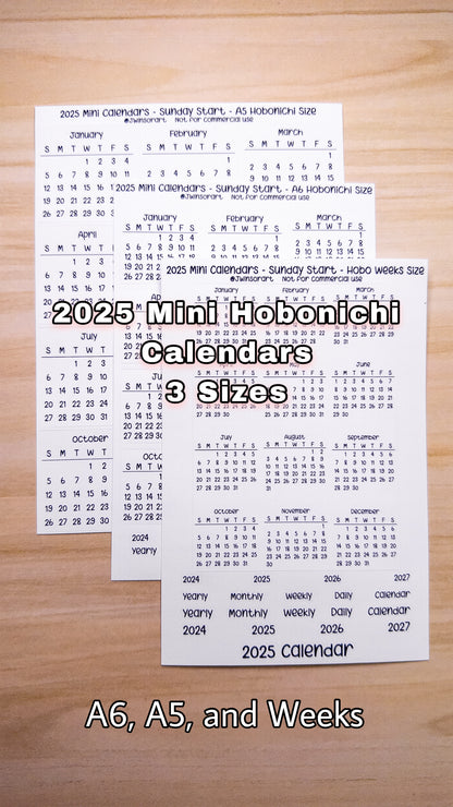 2025 Mini Calendars Hobonichi A5 A6 Weeks Sizes Sunday Start Planner Sticker Sheet Bujo Jan Feb Mar Apr May Jun Jul Aug Sept Oct Nov Dec