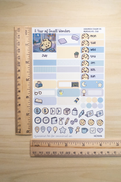 July Hobonichi Monthly Kit – A Year of Small Wonders – Summer Night Reading Planner Stickers – Cousin A5, A6, Weeks