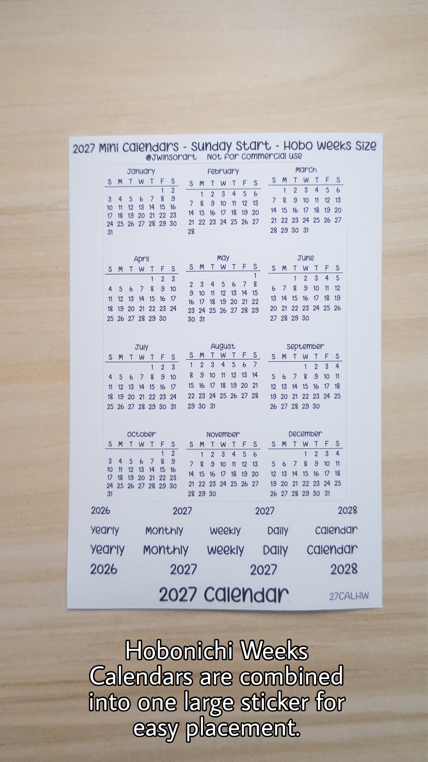 2027 Mini Calendars Hobonichi A5 A6 Weeks Sizes Sunday Start Planner Sticker Sheet Bujo Jan Feb Mar Apr May Jun Jul Aug Sept Oct Nov Dec