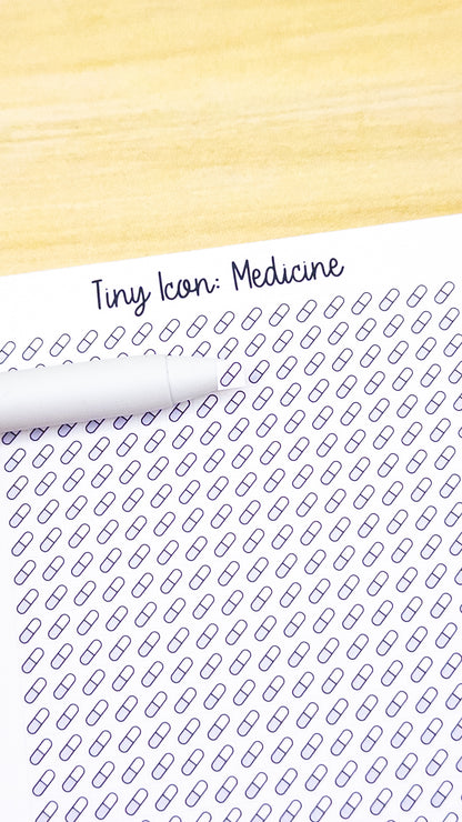 Tiny Icon: Medicine Pill Doodle Functional Sticker Sheet 5 mm Square Email Bujo Cute Line Art Style